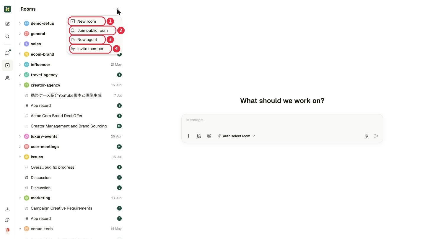 Plus menu with the four actions marked
