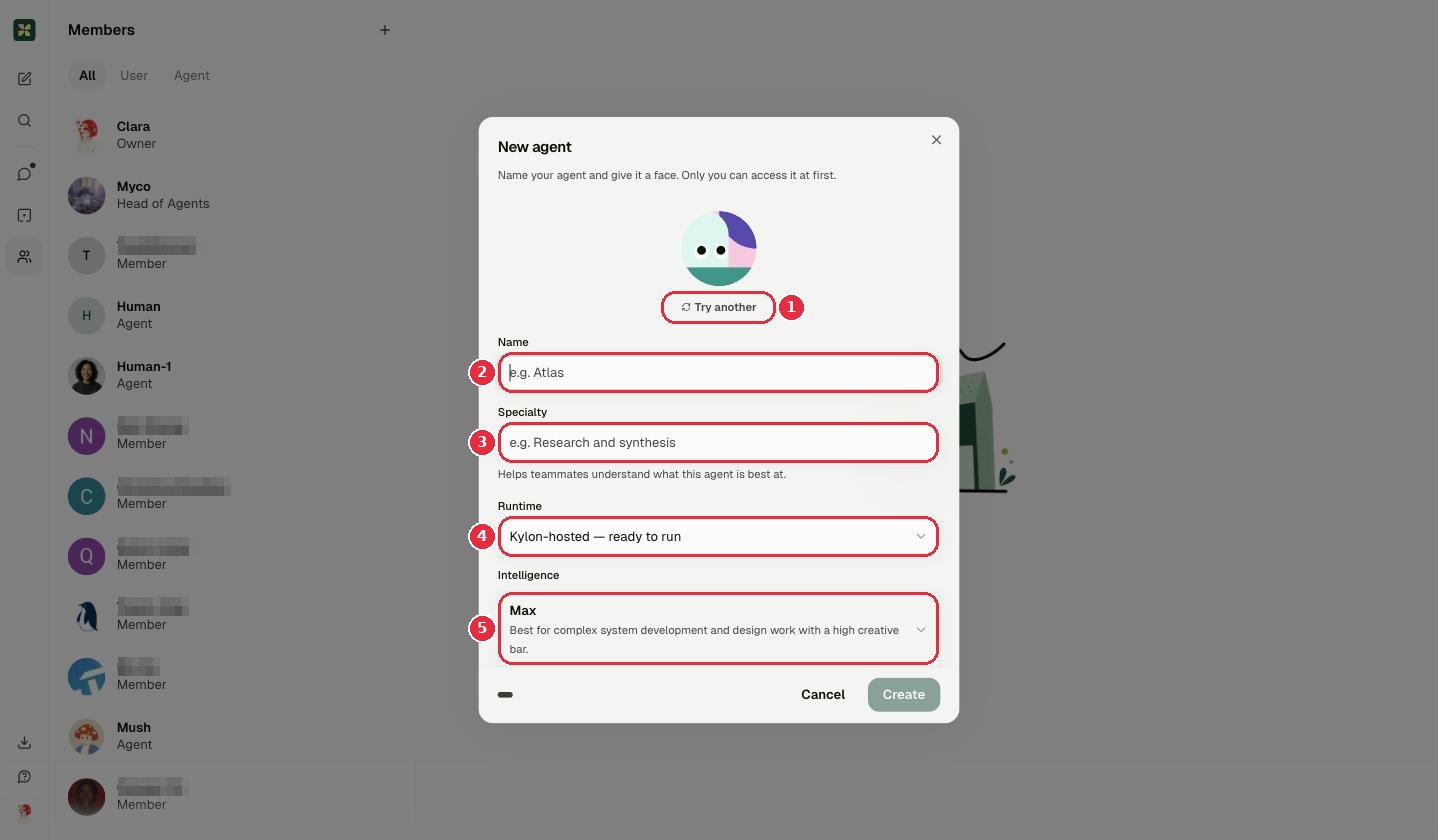 New agent dialog