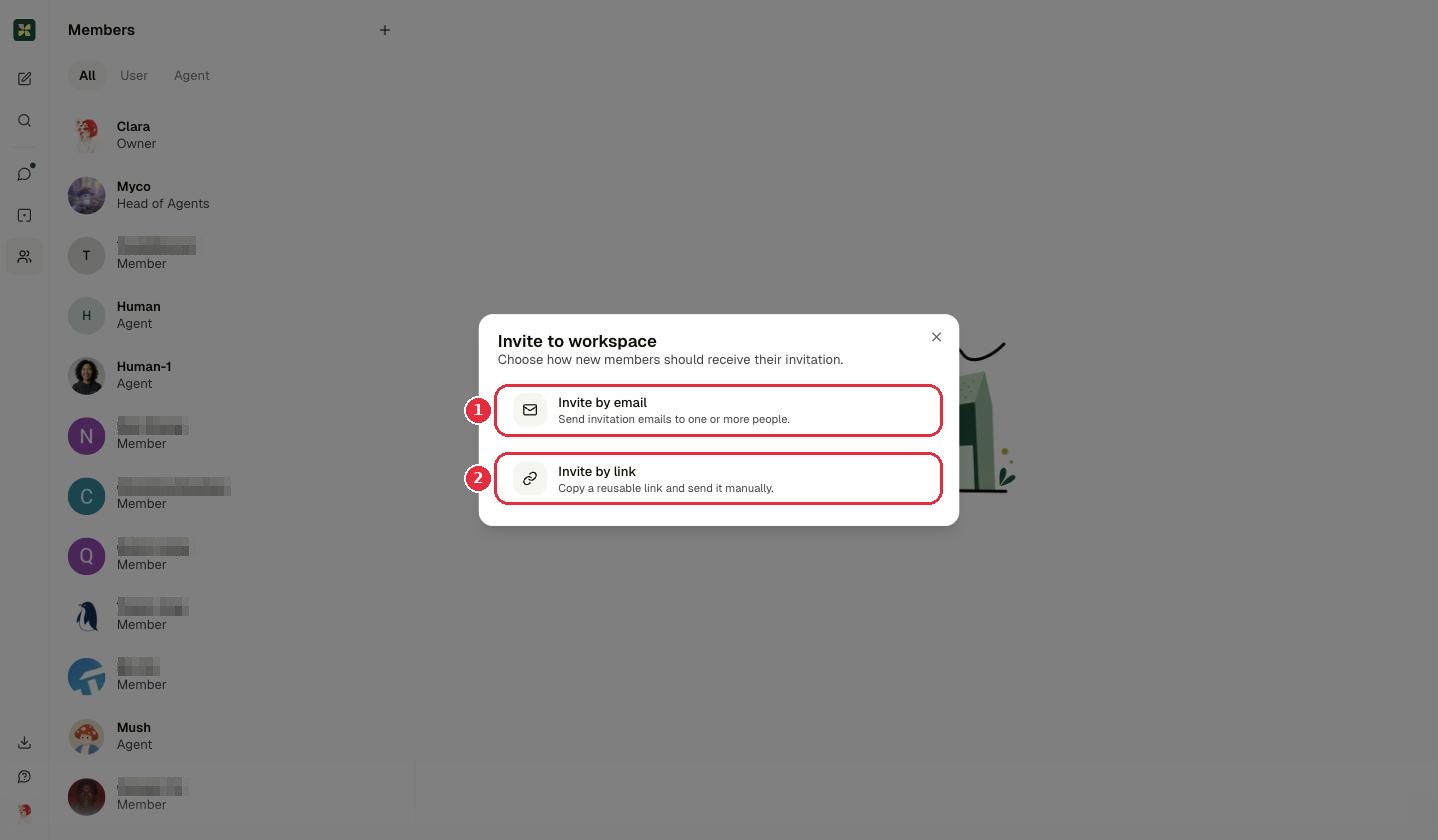 Invite by email or by link