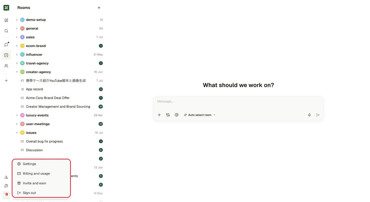 User menu